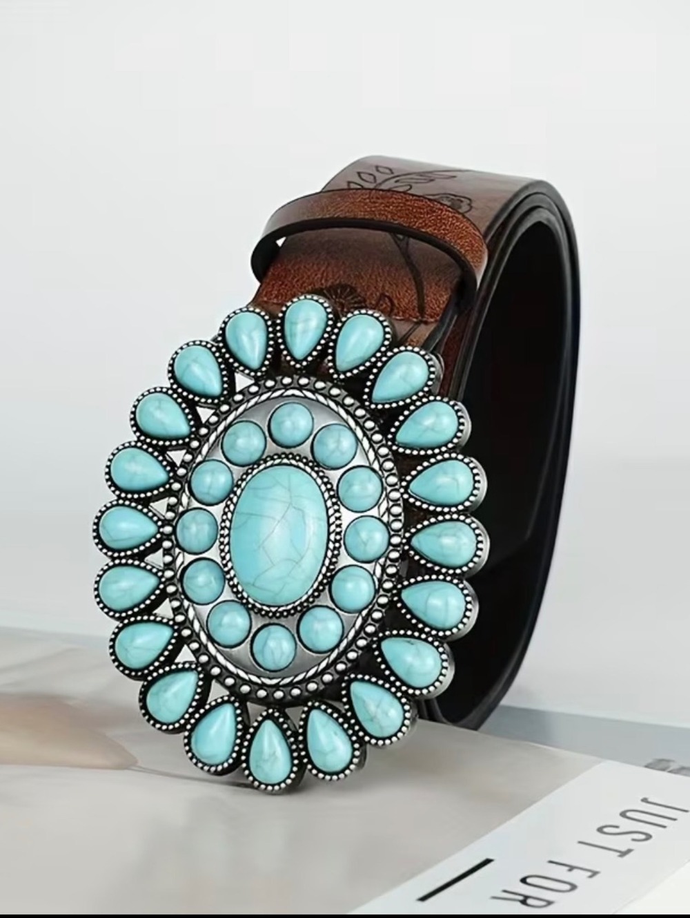 New -Western Style Faux Leather Belt w/Beautiful Turquoise Buckle